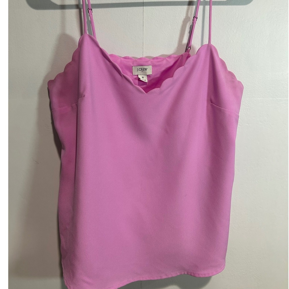 J.Crew Cami Top Women 6 Pink Scalloped V-Neck Camisole Adjustable Straps